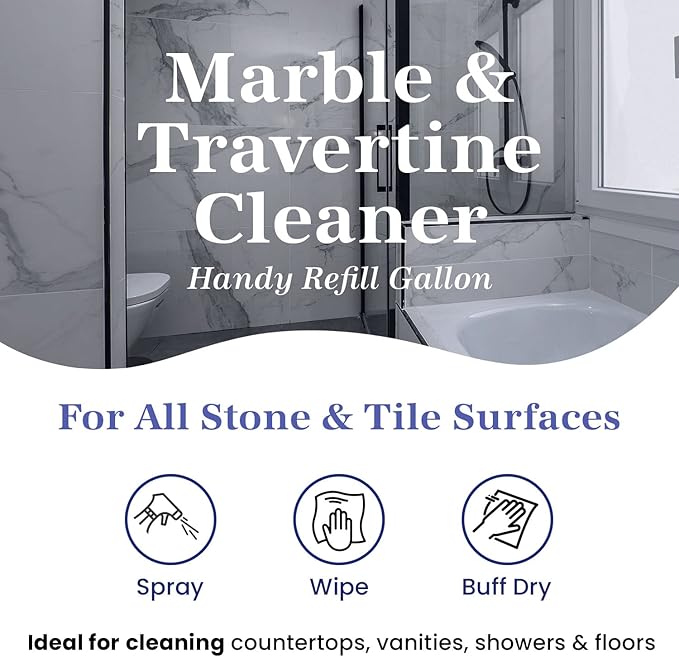 Marblelife InterCare Marble and Travertine Cleaner, Natural Stone & Terrazzo Liquid Cleaner, Shower & Tile Surface Care, Floor, Walls & Countertop Cleaner and Degreaser, Refill Gallon
