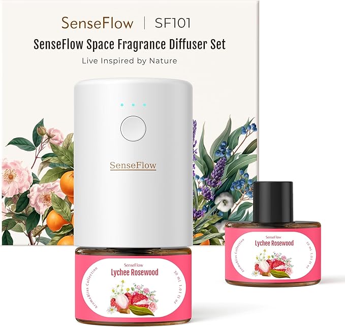 SF101 Pro Plug In Air Freshener, Waterless Essential Oil Diffuser, Non-Toxic Aroma Diffuser, Adjustable 120-Day Natural Scent Mist, Covers 1000 Sq Ft- Free 30ml Lychee Rosewood