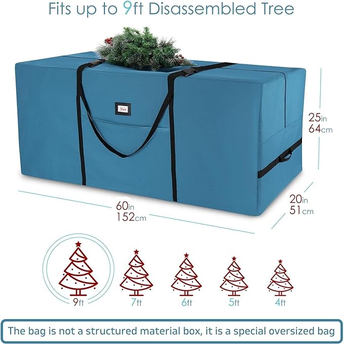 Hearth & Harbor 9 ft Christmas Tree Storage Bag - Artificial Christmas Tree Bag with Reinforced Handles, Dual Zipper, Wide Opening - Large Storage Container for Trees and Decorations, 2 Piece set