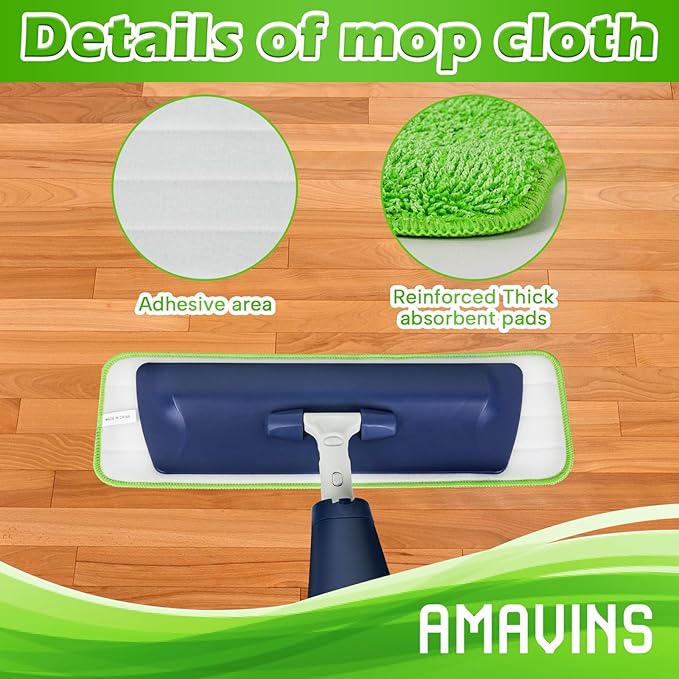 AmaVins 3 Pack Microfiber Cleaning Pads with All Bona Mop, Reusable Microfiber Mop Pads for 18 Inch Mop, Hardwood Floor Replacement Cleaning Mop Pads, Machine Washes