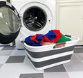 SAMMART Collapsible Plastic Laundry Basket Washing Tub Foldable Pop Up Storage Container-Space Saving/Portable Laundry Hamper. Ideal for Home, Travel, Dorm, and Camping (White/Steel Grey, 42L)