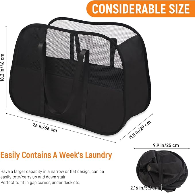 Collapsible Laundry Baskets with Easy Carry Handles, 95L Clothes Hamper for Storage, Foldable Laundry Basket Tear-proof, Large Pop Up Hampers for Laundry, Bedroom, Bathroom, Dorm Black