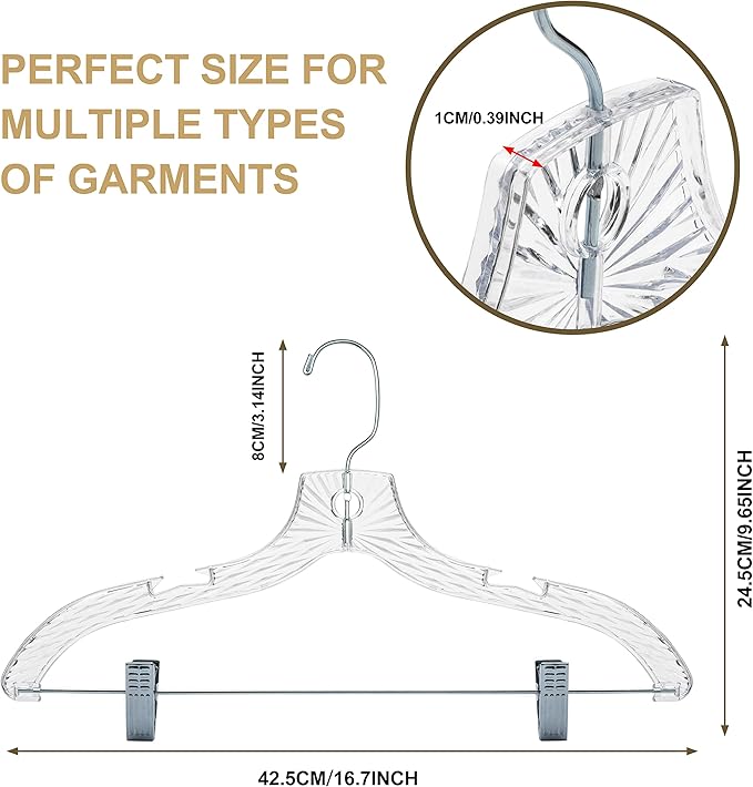 Quality Clear Plastic Skirt Hangers - 100 Pack Crystal Cut for Skirt, Pant, Dress, Suit, Coat Hangers Heavy Duty & Nonslip Design Adjustable Clips, Swivel Hook, 17" inch (100, Crystal Skirt)