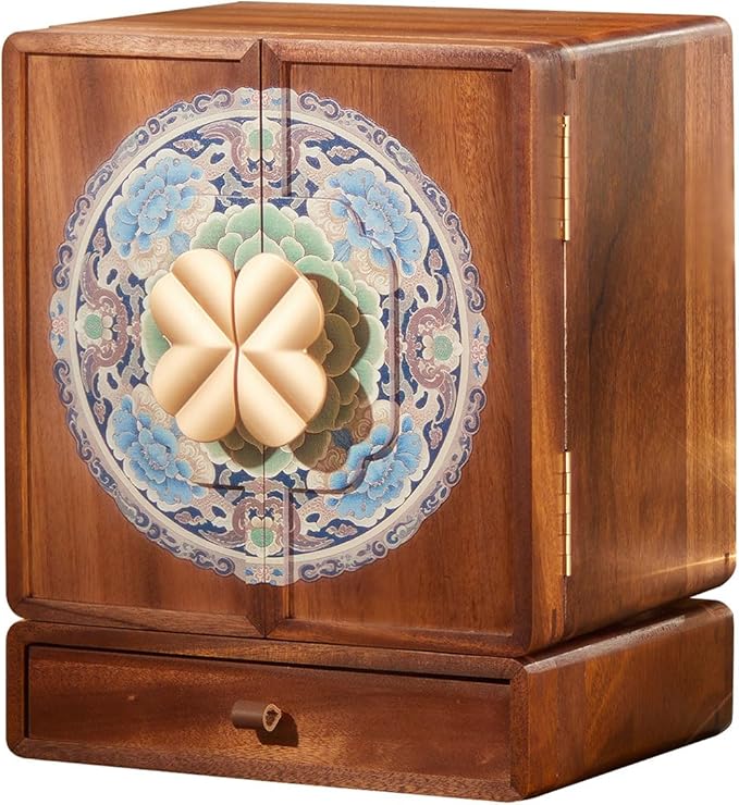 Wooden Jewelry Box for Women Jewelry Box With Drawers Walnut Wood (Walnut Wood with printing B)
