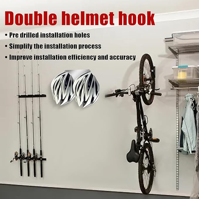 Double Utility Hook Dual Helmet Holder Suspended Aluminum Storage Rack Suitable for Trailer Garage Shop Motorcycle ATV Silver