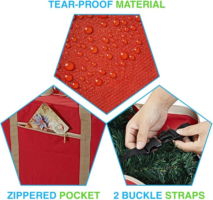 ProPik Rolling Christmas Tree Storage Bag, Fits Up to 9 ft. Xmas Tree, 28"x 16"x 60", Extra Large Heavy Duty Storage Container with Wheels and Handles, 600D Oxford (Red)