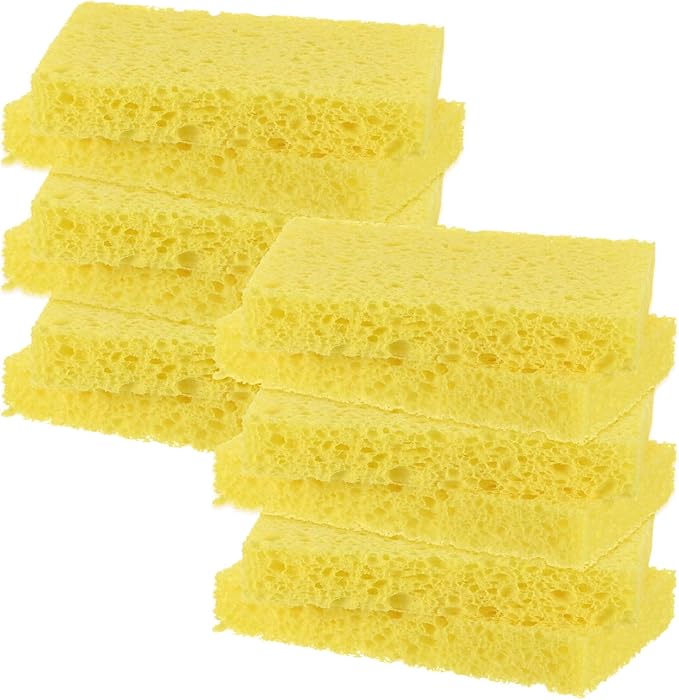 M METERXITY 12-Pack Kitchen Sponges, Condense Eco Cellulose Non-Scratch Scrub Heavy Sponge for Kitchen/Household/Bathroom, Clean Tough Messes Dish Scrubber [Yellow]