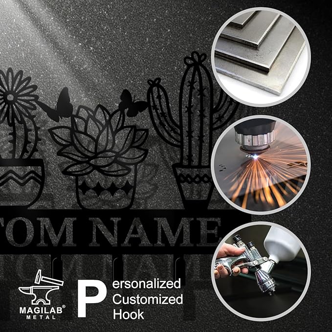 Personalized Custom Name Cactus Wall Keys Hooks,Metal Cactus Art Clothes Hooks,Metal Cactus Lover Wall Home Storage Decorative,For Front Door, Hallway, Kitchen, Bedroom,Keys,Hats (Style J)