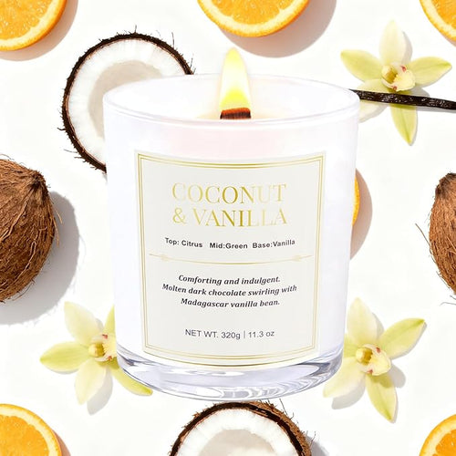 2 Pack Wood Wick Coconut & Vanilla Candle Gift Set – Long Lasting Soy Wax Candles with Gift Boxes, Holiday Aromatherapy Candles for Home Decor & Holiday Gifts