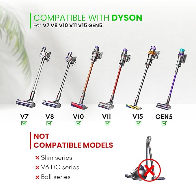 GHAMADE Vacuum Attachments & Brushes for Dyson V7 V8 V10 V11 V15 Gen5: Flexibible Crevice Tool, Horsehair Vacuum Attachment, Traceless Dust Brush (Home, Car Detailing & Corner Cleaning Set)