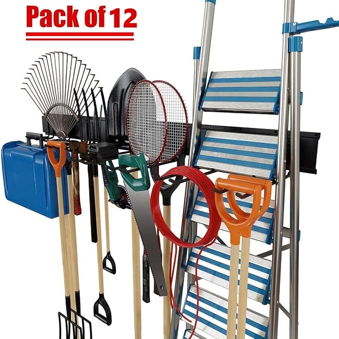 TORACK Tool Storage Rack, Heavy Duty Steel Garage Wall Mount Garden Tool Organizer for Ladders, Chairs, Shovels, Broom, Power tools (8-Pack 5.7"-11" Mixed Hooks, up to 800 lbs)
