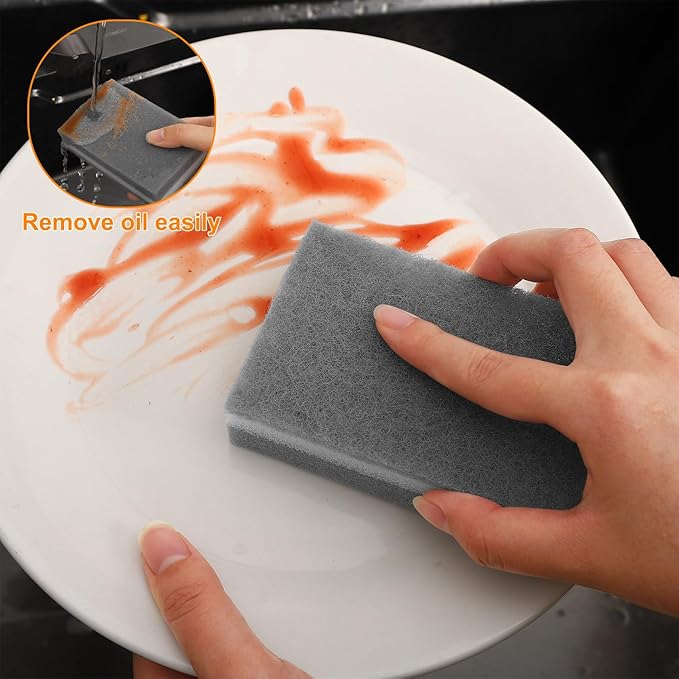 Ovveroche 50 Pcs Individually Wrapped Sponges, Uncompressed Non Scratch Scrouing Sponges for Household Cleaning Dishes Kitchen Airbnb Apartment Car Bike Gray