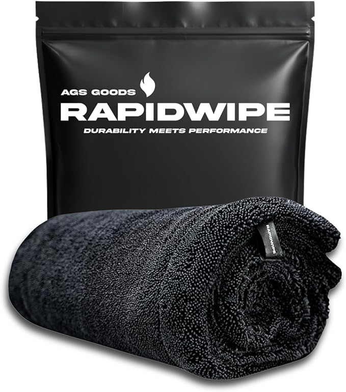 ags goods RAPIDWIPE 24" x 36" Ultra Drying Towel 1300 GSM Twisted Loop Microfiber, Super Absorbent, No Streaks or Lint, Double Sided – Reusable Car Wash Towel, Auto Detailing Cloth,