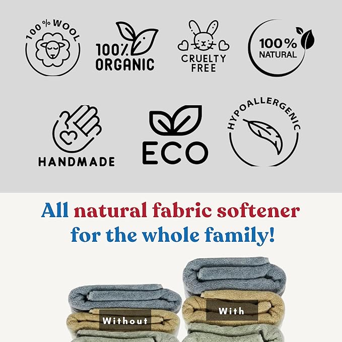 Wool Dryer Balls – 6 XL Organic Wool Balls, Reusable Natural Fabric Softener, Reduce Drying Time, Wrinkles, Static & Laundry Clumping, Eco-Friendly Laundry Balls