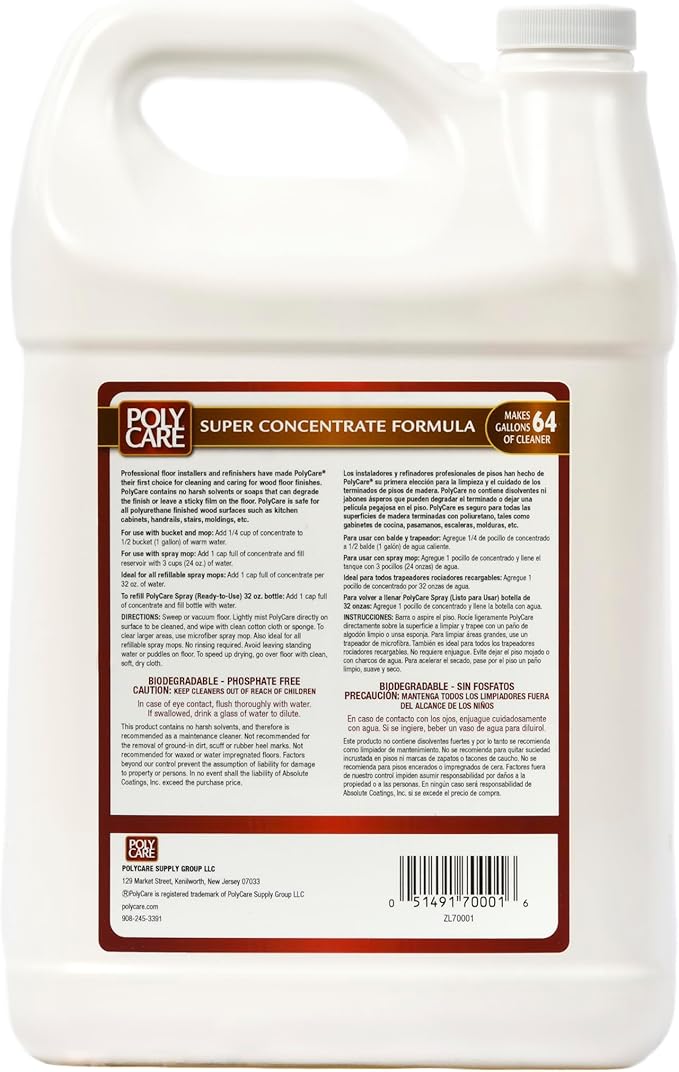 PolyCare Hardwood Floor Cleaner Super Concentrate - 128 Fl Oz - Fresh- Dilute Concentrate with Water for Spray Mops and Spray Bottles - Residue-Free Floor Cleaning Solution