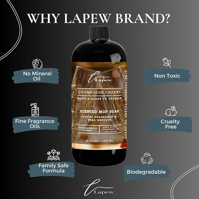 Lapew Champagne Cheers Scented Mop Soap Concentrate 36 oz | Premium Fragranced Floor Cleaner | Streak-Free | Hard Floor Cleaning Solution | Eco Friendly | Made in USA (Champagne Toast)
