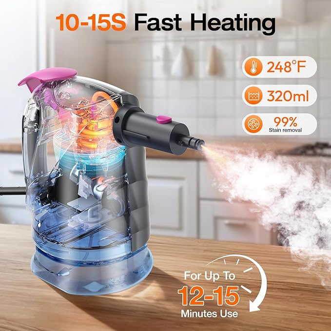 ScrubWiz 10-in-1 Steam Cleaner, Steam Mop & Detachable Handheld Steam Cleaner, 320ml Water Tank, 10s Fast Heating, Portable Steamer for Kitchen, Floor, Tiles, Home, BBQ, Ergonomic Handle, Mid Gray