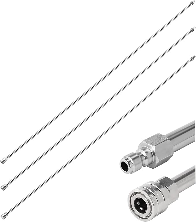 RIDGE WASHER Pressure Washer Wand Extension, 180 Inch Replacement Lance, Stainless Steel Power Washer Extender, 1/4' Quick Connect Fitting, 4000 PSI (3 Wands 60" Each)