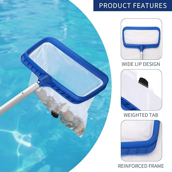 Pool Skimmer Net, Heavy-Duty Reinforced Frame Pool Leaf Net with Deep Ultra-Fine Nylon Mesh Bag - Easy Scoop Edge for Sand/Leaves, Quick Cleaning for Swimming Pools/Garden Ponds (No Pole)