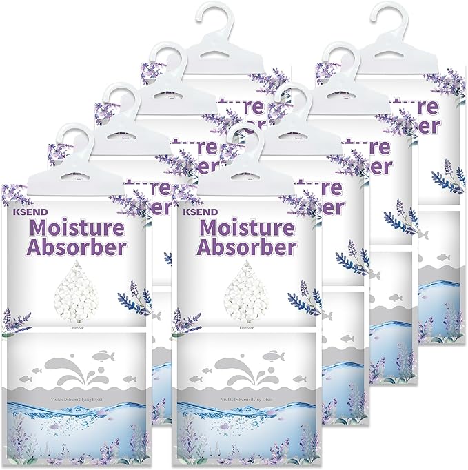 Ksend Moisture Absorbers 8 Packs - 9.8 oz Dehumidifier Bags, Portable Moisture Hanging Bags for Closet, Bathroom and Kitchen, Lavender Scent, 11.8" x 6.3"