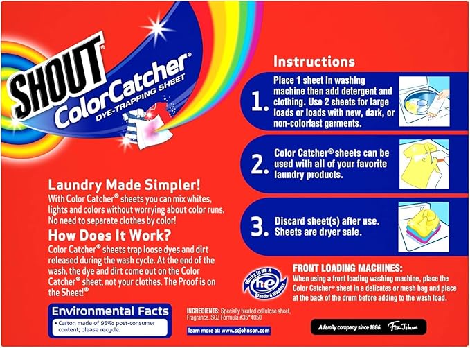 Shout Color Catcher Sheets for Laundry, Allow Mixed Washes, Prevent Color Runs and Maintain Original Clothing, 24 Count - Pack of 1