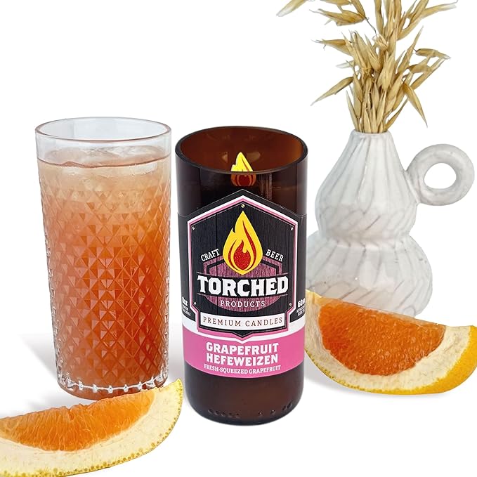 Torched Beer Scented Candles | Natural Soy Wax Candle | Grapefruit Hefeweizen Scent 8 oz | Makes a Great Gift for Men, Beer Lovers, and Collectors | Bar Man-Cave Decor and Accessories