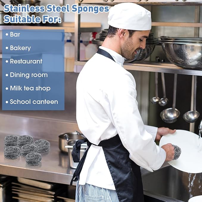 Roshtia 72 Pcs Stainless Steel Scrubber Bulk Large Steel Wool Scrubber 50 Gram Stainless Scourers Sponges Scouring Pads for Cleaning Dishes, Stoves, Pots, Pan, Cooker Hoods