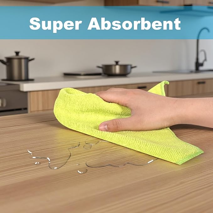 INFICRIME Microfiber Cleaning Cloths, 15 Pack Cleaning Rags, Wet and Dry Use Cleaning Towels, Highly Absorbent and Soft Feel, Lint Free, Streak Free, 11.5"X11.5"(Red/Yellow/Green/Blue/Purple)