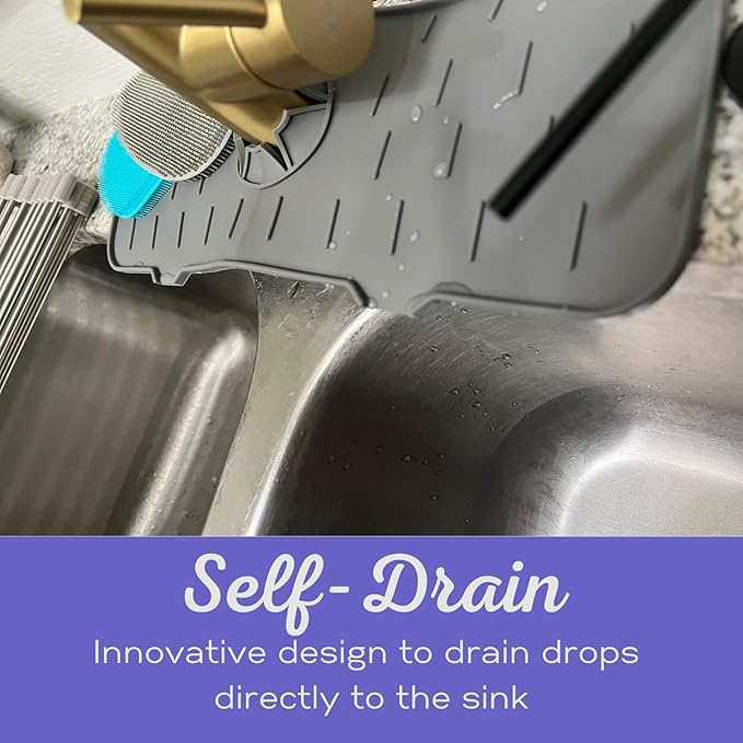 Asiopphire Faucet Mat for Sink - Silicone Scrubber Dish Set, Splash Guard, Food Grade BPA Free Kitchen Scrubber