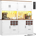 Unikito 72" Tall Pantry Cabinet, Kitchen Pantry Storage Cabinet with LED Light & Outlet, 63" Wide Kitchen Hutch Bar with Microwave Stand, Drawers, Wine Rack & Shelves, Cupboard for Dining Room, White