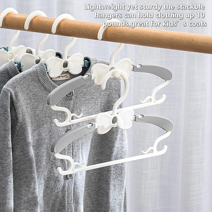 Kids Hangers for Closet, 30 Pack Baby Clothes Hanger, Adjustable Toddler Hangers for Boy Nursery, Cascading Plastic Perchas for Newborn Babies Children Infant, Space Saving Perchas Bebés, Grey