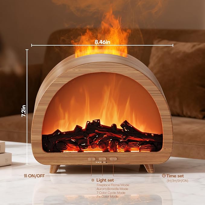 Diffuserlove Fireplace Essential Oil Diffuser Flame Aromatherapy Scent Diffuser Oil Machine Cool Mist Humidifier Colorful Fake Fire Difusor Air Diffusers for Home Room Desk Bedroom