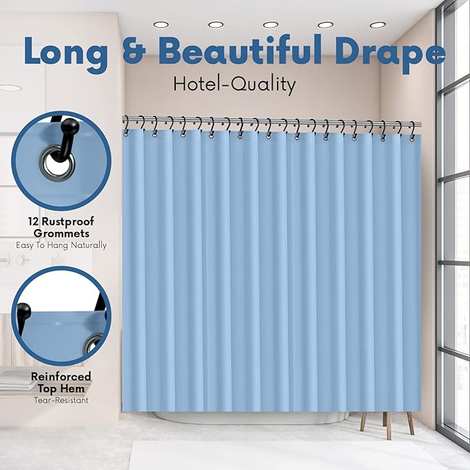 Premium Shower Curtain Liner, 72" W X 70" H - PVC-Free, 6G PEVA Shower Curtain with 12 Rust Proof Grommets and Magnet-Weighted Bottom Hem - Moisture Stain Proof Shower Curtain Liner - Light Blue