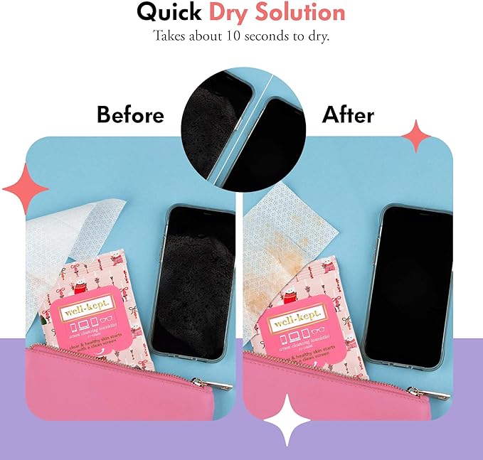 Well-Kept Tech & Lens Wipes - Eyeglass, Screen & Phone Cleaning, Multi-Surface, Lint-Free, Pre Moistened, Streak-Free & Non Scratching - Choupette, 12 Pack (180 Count)