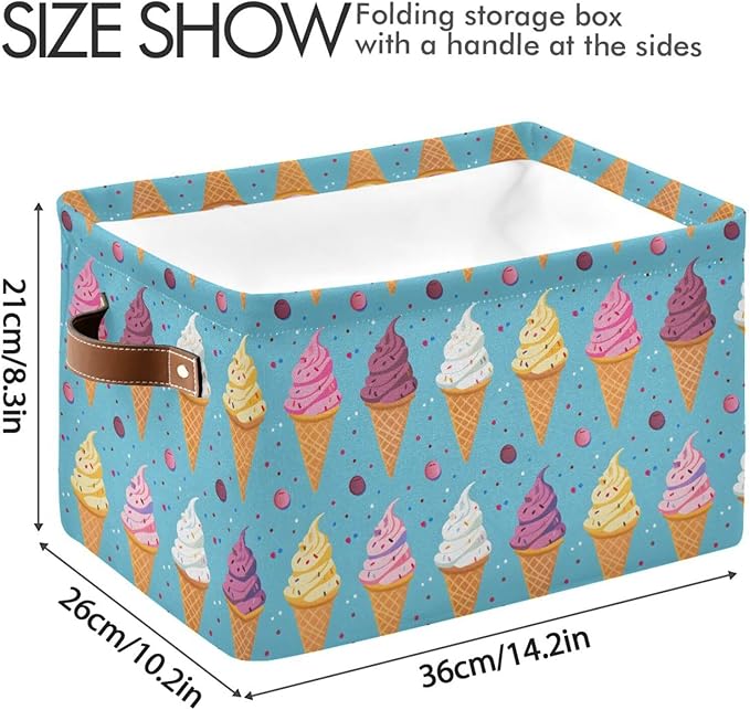 ALAZA Ice Cream Summer Blue Foldable Storage Box Storage Basket Organizer Bins with Handles for Shelf Closet Living Room Bedroom Home Office 2 Pack