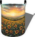 Golden Sunflower Sunset Field Laundry Basket with Handles, 19.7"x15.7" Clothes Foldable Laundry Hamper Organizer for Dorm Nursery Bedroom Bathroom Decor, Toy Storage Bin for Kids