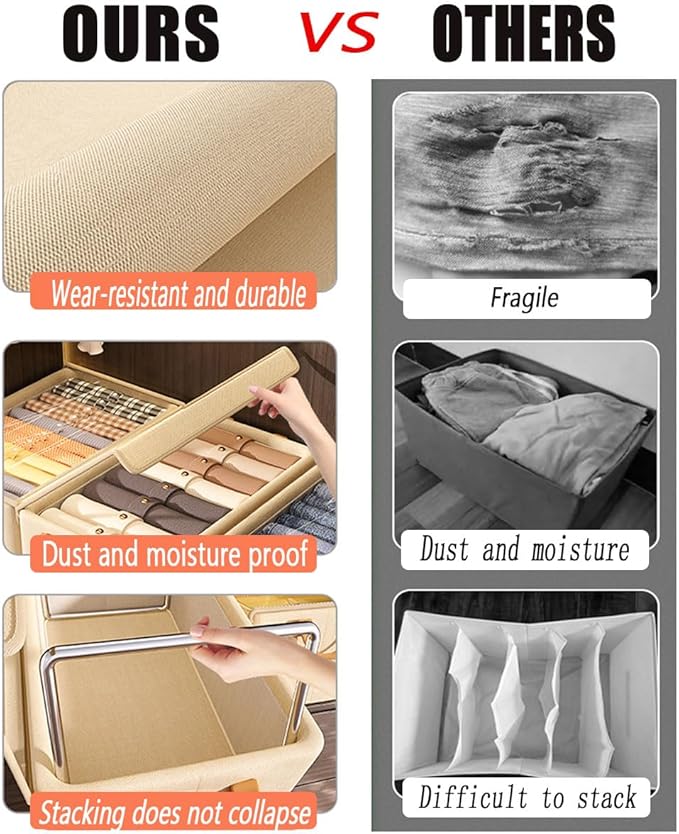 4PCS Foldable Storage Box with Lid - Extra Large Fabric Closet Organizer for Clothes, 18.5x11x7.9 Inch Canvas Bin, Collapsible Design for Bedroom, Shelf, Closet, Underbed (Beige)