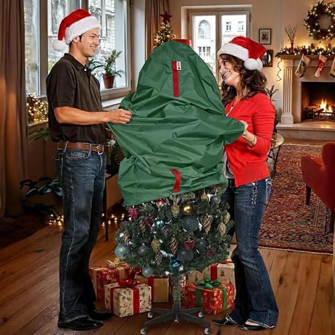 Upright Christmas Tree Storage Bag - Fits 5 Ft Artificial Xmas & Topiary Tree, Vertical Holiday Cover, Durable, Dustproof & Easy-Use Xmas Storage, Green