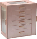 Jewelry Boxes for Women, 6 Layer Jewelry Organizer with Glass Lids, Jewelry Holder Organizer with 5 Drawers and 2 Glass Doors for Jewelry Storage, Big Jewelry Box for Womens Gift (Rose Gold)