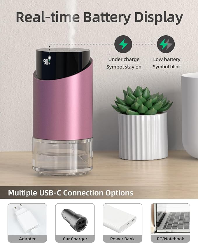 Waterless Essential Oil Diffuser Aromatherapy Scent Diffusers for Home Large Room, Bedroom, Car, Office, Battery Operated Mini Portable Air Freshener, 3 Countdown Timers & 3 Mist Levels
