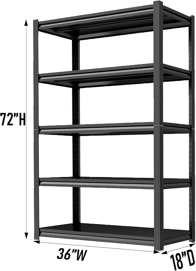 Notmise Garage Shelving, Heavy Duty 5-Tier Adjustable Storage Rack, Steel Shelving,3000 lbs Capacity, Industrial Shelves for Heavy Tools and Equipment (5-Tier 72" H x 36" W x 18" D)