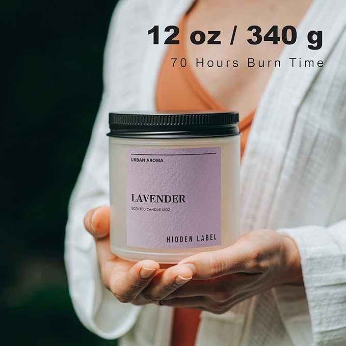 Hidden Label Lavender Scented Candle, 12oz 2 Wick Natural Candles Soy Non Toxic, Clean Burning Long Lasting Aromatherapy for Home Scented | Gifts | Décor,Premium Scents for Relaxation & Stress Relief