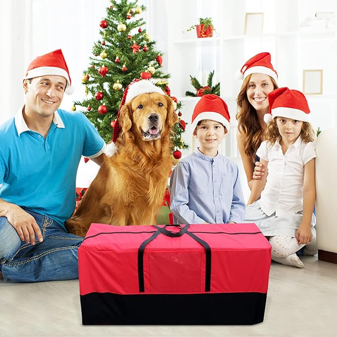 PLTCAT Christmas Tree Storage Bag Fits Up 10-12 Ft Tall Artificial Trees-Heavy Duty Holiday Storage Box Durable Reinforced H les Zipper Transparent Pocket- 600D Oxford Tree Storage Container Red