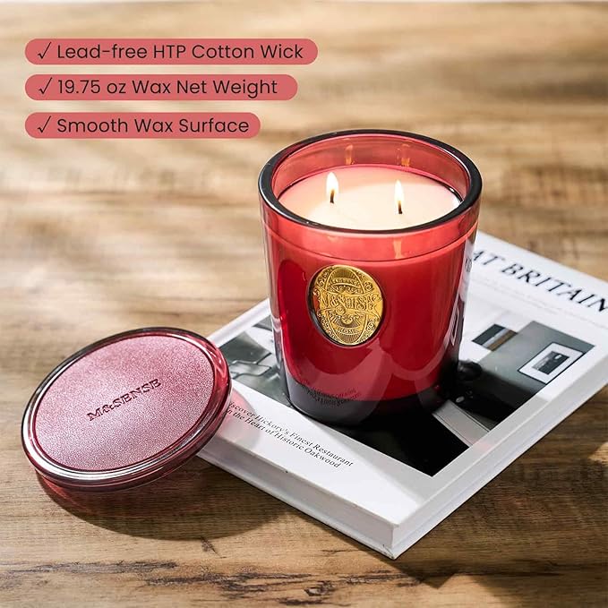 M&SENSE Large Two-Wick Strong Soy Candle | Red Camellia & Vivid Red | 19.8 oz, 120H Burn Time | Luxury Scented Candle for Relaxation, Home Décor,Gift for her | Ideal for Valentine Day