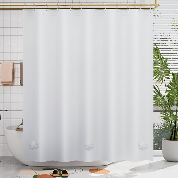 AmazerBath Plastic Shower Curtain 84 Inches Long, 72 x 84 White Weighted Extra Long Shower Curtain, PEVA Heavy Duty Tall Bathroom Curtains with 3 Big Clear Weighted Stones and 12 Grommet Holes