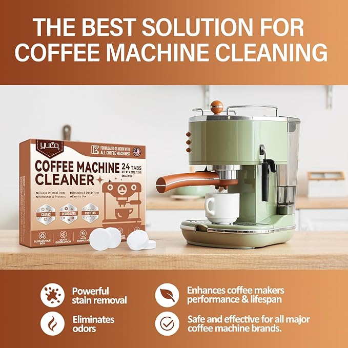 YCUO Coffee Machine Cleaner Descaler Tablets-24 Count Coffee Maker Cleaner Tablets Compatible with Breville,Nespresso,Keurig,Ninja,Philips,Miele,Delonghi&more,Descale Drip Coffe And Espresso Machines