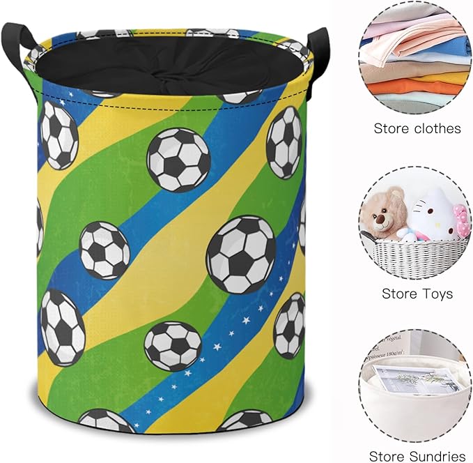 Foldable Laundry Hamper- Football Pattern Fabric Organizer Storage Bins with Handles for Shelves, Closet, Nursery, Laundry, Toys,(Green)