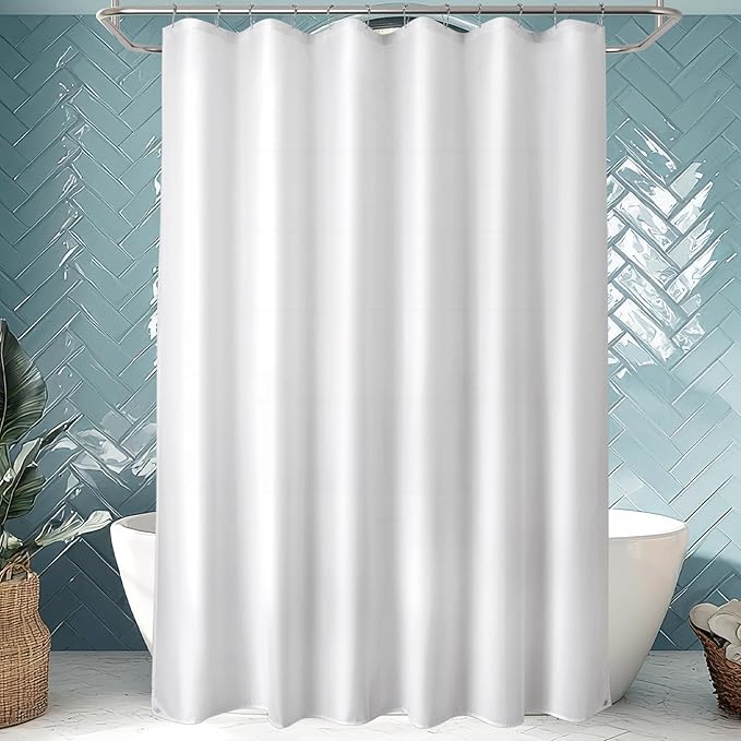 Titanker Extra Long Shower Curtain Liner Fabric, 72x90 Inches, White Shower Liner Washable with 2 Magnets, Waterproof Bathroom Long Shower Liner Polyester Soft Lightweight, White