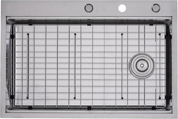 36” x 22” Workstation Topmount/Drop-in Stainless Steel Sink, 16-Gauge Bowl, 15mm Radius Corners, Accessories Includes Bottom Protective Grid, Dish Rack, Colander, Strainer & Cutting Board