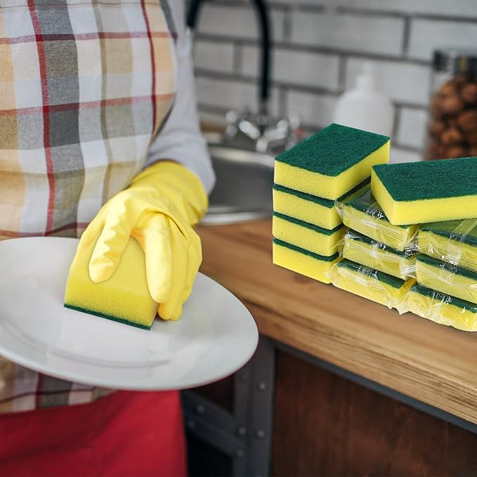 Ovveroche 200 Pcs Individually Wrapped Sponges, Uncompressed Non Scratch Scrouing Sponges for Household Cleaning Dishes Kitchen Airbnb Apartment Car Bike Green